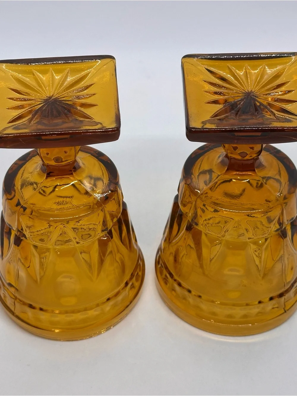 Set Of 2 Indiana Glass Park Lane Colony Amber Footed Water Goblets Vintage 5.5